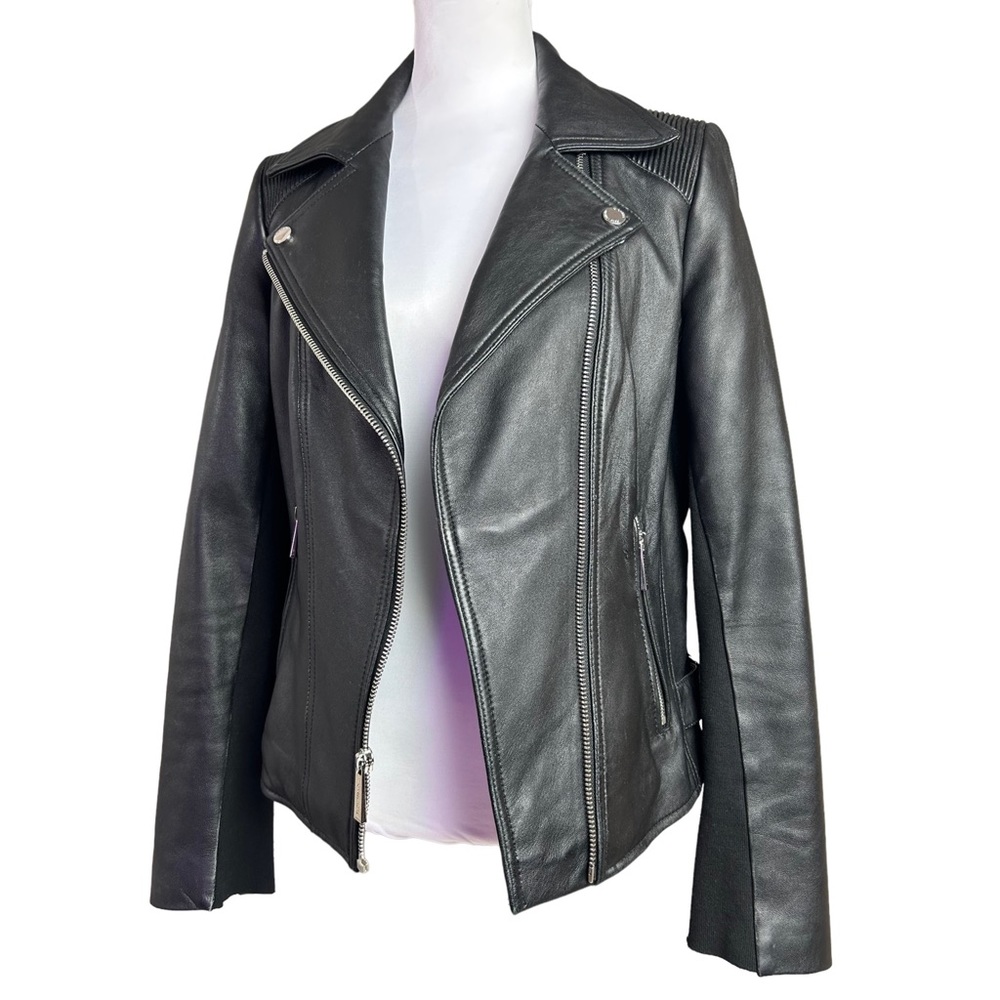 Michael Kors Leather Moto Jacket Black Zip Biker Goth - Picture 2 of 14